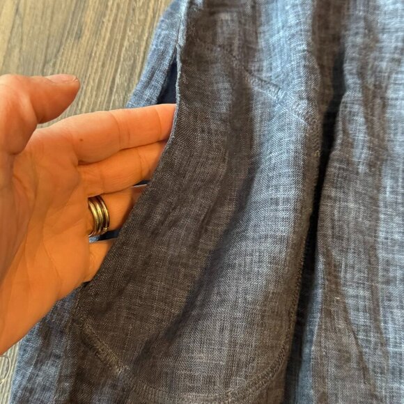 Soft Surroundings Blue Linen 100% Crochet Sleeve Dress Small Lagenlook minimal - Picture 3 of 9